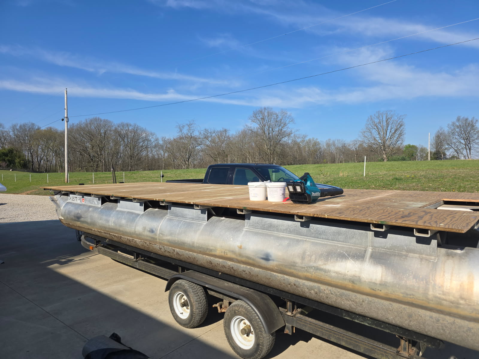 Pontoon deck prepared with marine grade plywood in southeastern Ohio